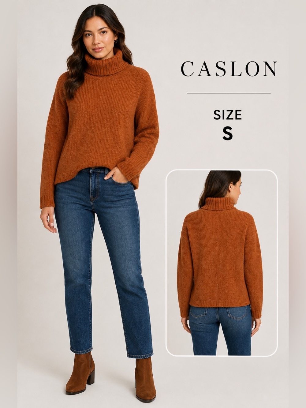 Caslon Women’s Small Rust Orange Wool Blend Turtleneck Sweater